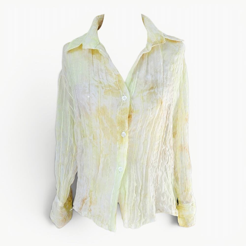 Sold - Euro Button-Up Shirt Semi Sheer Flowy - Large - Picture 3 of 7